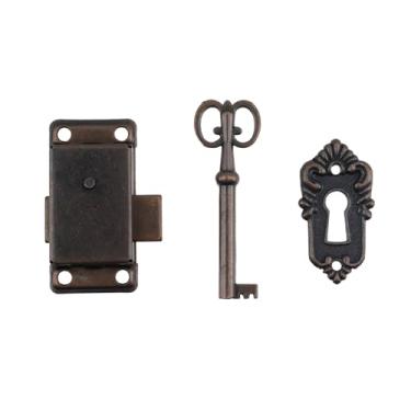 Imagem de Tranca de móveis Tulead Vintage para joias, fechadura antiga de bronze vermelha antiga para armário de substituição, fechadura tipo fechadura quadrada com 5 cm de comprimento com parafusos de montagem