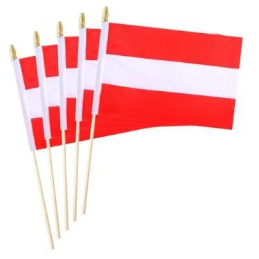 Imagem de Pacote com 5 mini bandeiras de madeira pequena de madeira, adequada para várias festas de fim de ano, Copa do Mundo, Dia Nacional e Dia da Bandeira Nacional. (Áustria)