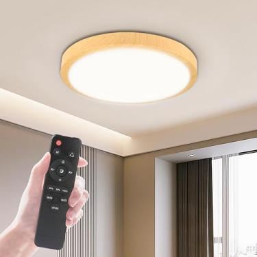 Imagem de BABLOOM Luminária De Teto Embutida Madeira Moderna Com Regulagem Intensidade, Led 13 Polegadas E 24 W Controle Remoto, Redonda, 3000K-4500K-6500K Para Quarto, Closet Corredor