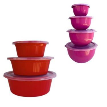 Imagem de Potes Plásticos com Tampa Bowls Bacias para Cozinha Organizador de Alimentos Marmita