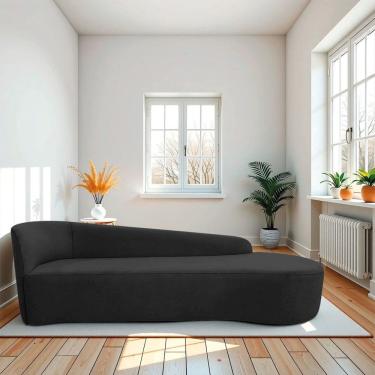 Imagem de Recamier Curvo Orgânico 200cm 3 Lugares Lado Direito para Sala Estar e Linho Paris Preto