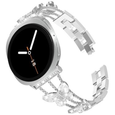 Imagem de Sankel Compatível com Samsung Galaxy Watch 8 de 40 mm e 44 mm/8 Classic de 46 mm 2025, pulseira feminina de metal de substituição com strass para Galaxy Watch 8/8 Classic (prata)