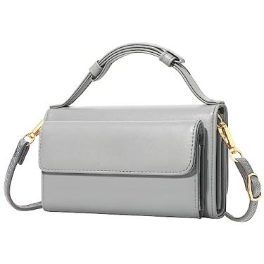 Imagem de KUKOO Pequena bolsa transversal feminina para celular carteira mini bolsa de ombro com compartimentos para cartão, B - Versão horizontal cinza, One Size
