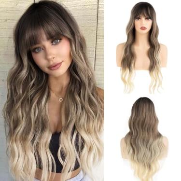 Imagem de Sallcks Peruca feminina loira ondulada longa encaracolada loira loira marrom sintética aparência natural perucas para festa diária Halloween