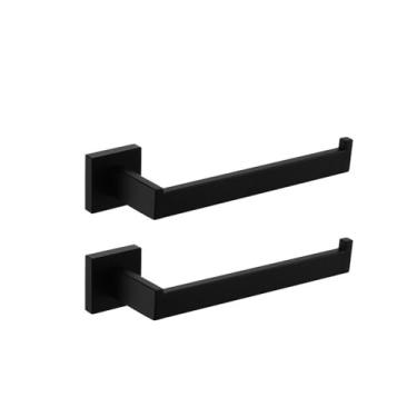 Imagem de Conjunto de banheiro preto fosco com prateleira de parede, suporte para rolo de papel higiênico, gancho para roupão, toalheiro, suporte para toalhas, acessórios completos para banheiro, 2 peças de an