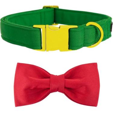 Imagem de Coleira e guia para cães Maca Bates - Verdadeiro vermelho e verde grama ajustável para festa de Natal para cães e coleira de algodão macio com fivela de metal dourado reforçada para cães ou gatos grandes
