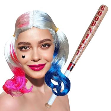 Imagem de Kit Acessório Fantasia Alerquina Esquadrão Suicida: Peruca + Taco Beisebol Halloween Cosplay Carnaval