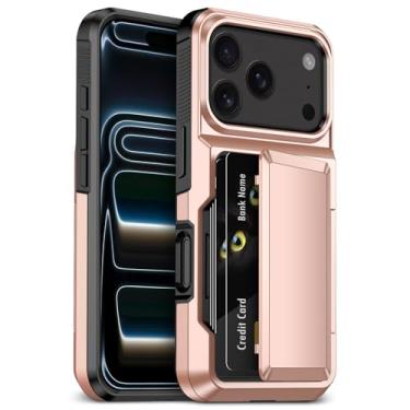 Imagem de YEBOLU Capa para iPhone 17 Pro com suporte para cartão [máximo de 3 a 5 cartões] Capa protetora resistente à prova de choque de camada dupla de policarbonato rígido TPU macio bumper oculto com