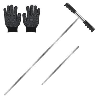 Imagem de XYDHQS Haste de sonda de solo de aço inoxidável, ferramenta de haste de aterramento ajustável de 81-121 cm com alça T, haste de sonda de aterramento portátil para localizar tubos subterrâneos de