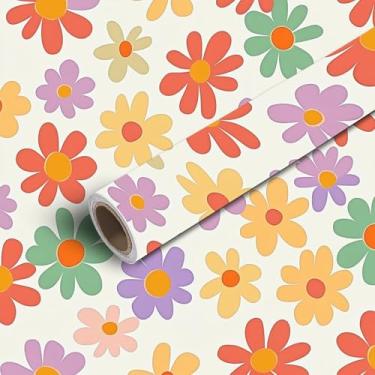 Imagem de JBNJANKDAV Papel de parede moderno floral sem costura vintage estilo anos 70 hippie groovy, papel de parede de contato decoração de sala de papel de parede PVC à prova d'água autoadesivo para móveis