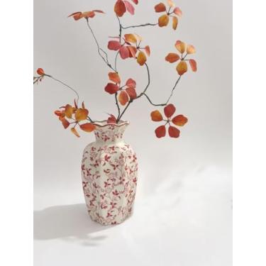 Imagem de Vaso de cerâmica vermelho e branco para flores, vasos modernos de meados do século, jarro decorativo de cerâmica chinoiserie para sua cozinha/decoração de casa/escritório/sala de estar/estante/cornija