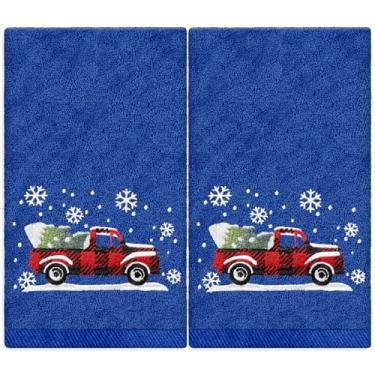 Imagem de JarThenaAMCS Toalhas de Mão de Natal Caminhão Xadrez Árvore de Natal Bordado Algodão Toalha de Banho Absorvente de Inverno Toalha de Banho para Férias Secagem à Mão Limpeza Cozinhar, 75 x 35 cm, 2
