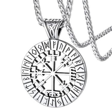 Imagem de FaithHeart Colar Viking para homens, prata/preto/ouro, aço inoxidável, nórdico, amuleto viking, pingente, mitologia nórdica, talismã, joias presentes para homens, Small to Medium, Aço inoxidável, Sem
