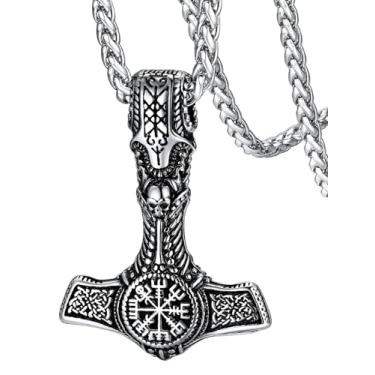 Imagem de FaithHeart Colar masculino viking com martelo de Thor, pingente de amuleto nórdico Mjolnir vintage com corrente de trigo resistente, joia de aço inoxidável (caixa de presente), 1.78''*1.07'', Aço