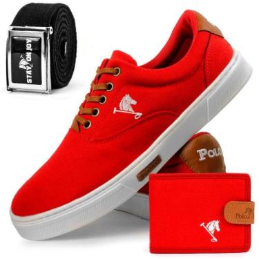 Imagem de Kit de Sapatênis Masculino Tênis Casual Polo Joy - Vermelho, 36, Verme