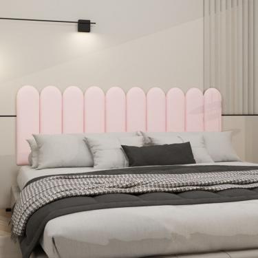 Imagem de Cabeceira Nuvem Suede King Size Com 10 Placas Macias De 60cm Rosa Bebe