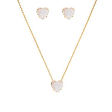 Imagem de Conjunto Colar E Brinco Pedra Cristal Folheado A Ouro 18k - Milena Joi