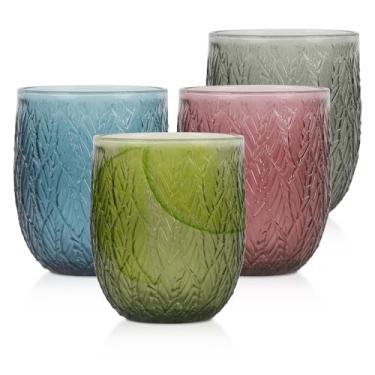 Imagem de Ulable Conjunto de 4 copos coloridos, copos vintage de 350 ml, copos para coquetéis, cerveja, vinho, uísque, água e suco (folha de salgueiro 4 peças)