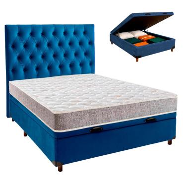 Imagem de Cama + Bau Azul e Colchão D33 Casal - D33 Inducol + Cabeceira