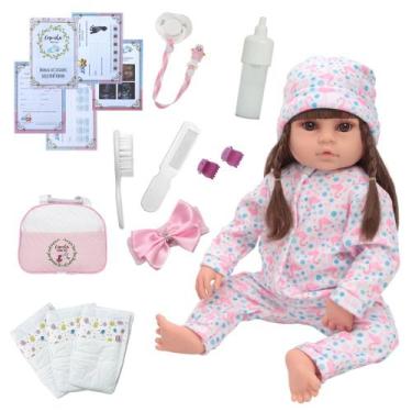 Imagem de Bebe Reborn Boneca Cabelo Longo Com Bolsa Kit Acessórios - Cegonha Reb