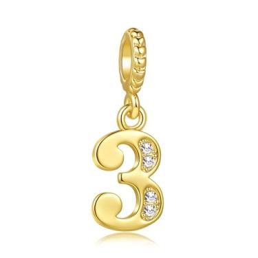 Imagem de MiiFort Lucky Number 3 Three 3th Charm serve para pulseiras Pandora berloques de aniversário joias presentes para mulheres tom dourado cristal transparente zircônia cúbica