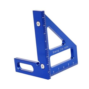 Imagem de Baoblaze Régua de medição de vários ângulos de 45/90 graus Liga de alumínio Transferidor quadrado de madeira para régua de linha de desenho, Inch Blue, 8.5x7.9x11.2cm