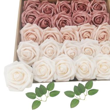 Imagem de cosybeau Flores artificiais, plantas falsas com hastes para buquês de casamento, decoração de mesa de festa (25, tons de caramelo)