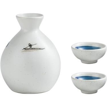 Imagem de TLTDSMY Conjunto de 3 peças de copo de saquê conjunto japonês de cerâmica para presentes 1 garrafa de saquê e 2 copos de saquê, A
