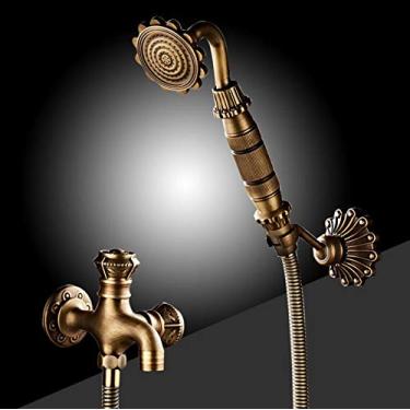 Imagem de RAUGAJ Torneiras, torneira de bidê de latão antigo montada na parede esculpida banheiro chuveiro vaso sanitário torneira água fria com suporte de chuveiro de mão/todo o conjunto