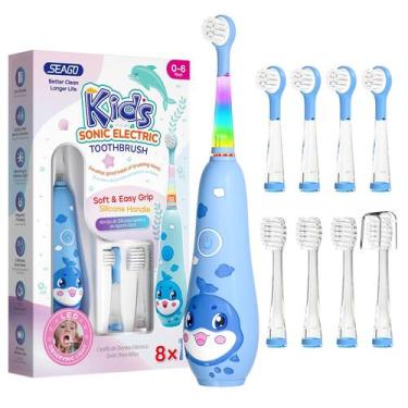 Imagem de Escova de dentes elétrica SEAGO Kids Recarregável com 8 Cabeças Navy