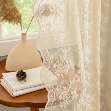 Imagem de Cortinas transparentes YJ YANJUN Vintage Lace Bege 214 cm H para sala 