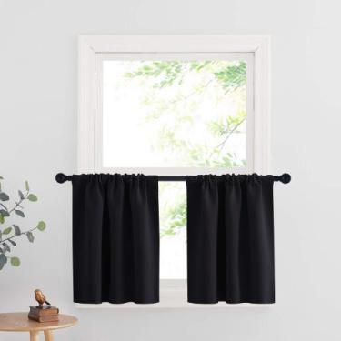 Imagem de Cortinas Blackout RYB HOME para cozinha W42xL60cm pretas com 2 painéis