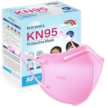 Imagem de Máscara facial WWDOLL Kids KN95, pacote com 50 camadas, rosa respiráve