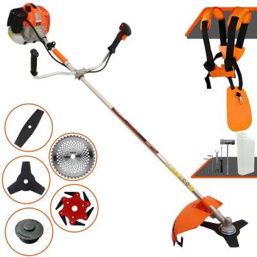 Imagem de Roçadeira Completa Vulcan VR620H À Gasolina 62cc Cortador de Grama Para Todos os Tipos de Trabalho Com Carretel de Nylon + Kit de 4 Lâminas de Cortes