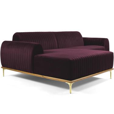 Imagem de Sofá 4 Lugares com Chaise Esquerdo Para Sala Molino 255cm D02 Veludo Roxo Grape C-292 - Lyam Decor