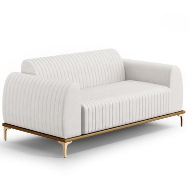 Imagem de Sofá 2 Lugares Para Sala de Estar Molino 150 cm D02 Pés D'Ouro Corano Branco C-12 - Lyam Decor