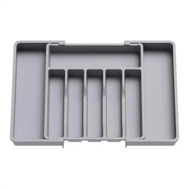 Imagem de Organizador Extensor Para Gaveta De Cozinha - Porta Talheres AjustáVel(Cinza)