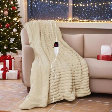 Imagem de AEPINBH Cobertor elétrico, cobertor aquecido com listras macias com 6 níveis de aquecimento e desligamento automático de 10 horas, cobertor quente de aquecimento rápido, lavável na máquina, cáqui, 213