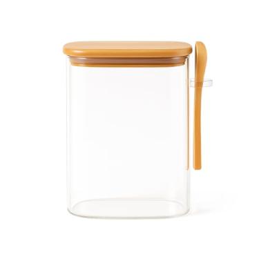 Imagem de Pote Vidro tampa Colher bambu Herm�tico 1050ML multiuso borossilicato mantimentos cozinha tempero