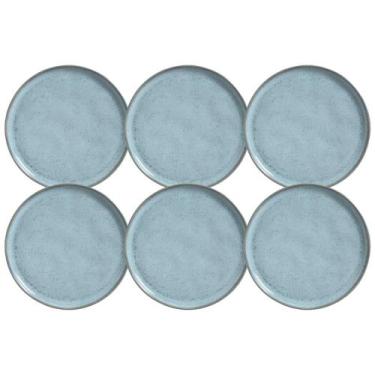 Imagem de Jogo 6 Pratos Azuis Cerâmica Rasos 27cm Bio Breeze Porto Brasil Mesa P