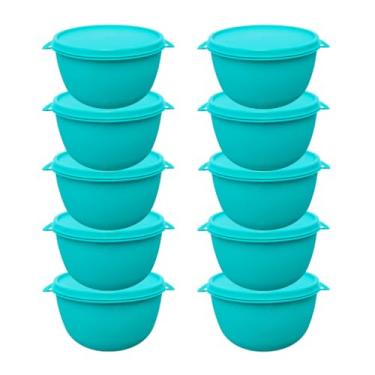 Imagem de Potes Plásticos Bowl 500 ml Redondos Com Tampa BPA Free Marmitas Para Cozinha (Kit 10 Potes - BLUE)