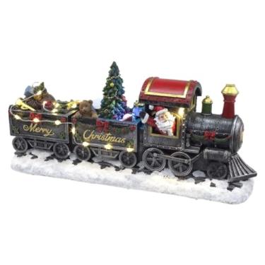 Imagem de Lightahead Estatueta musical giratória de árvore de Natal, Papai Noel em um trem de locomotiva com luzes LED e 8 melodias