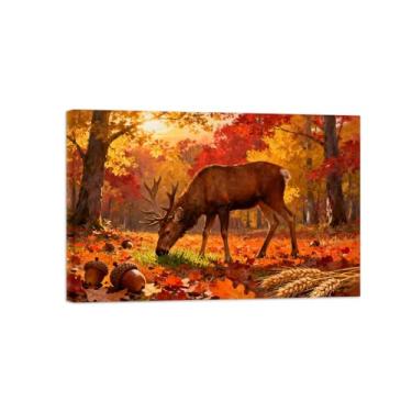 Imagem de Quadro parede outono-Veado árvore floresta Impressões em tela paisagens-Pintura animais para decoração sala estar 20x30cm Tela Embrulhada