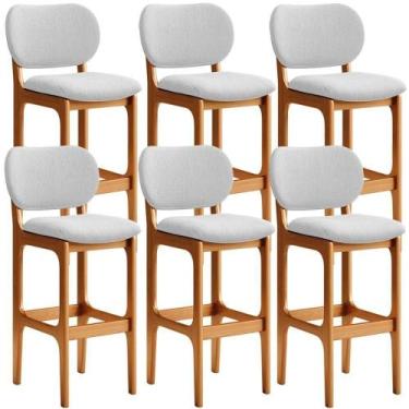 Imagem de Kit 6 Banquetas Alta Cozinha Betta L02 Imbuia Cinza - LYAM DECOR