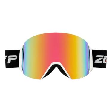 Imagem de YMTSGEQ Óculos de esqui, lentes magnéticas intercambiáveis antiembaçamento 100% proteção UV400 OTG óculos de neve para homens e mulheres (armação branca alça preta - lente vermelha gradiente Revo (Vlt