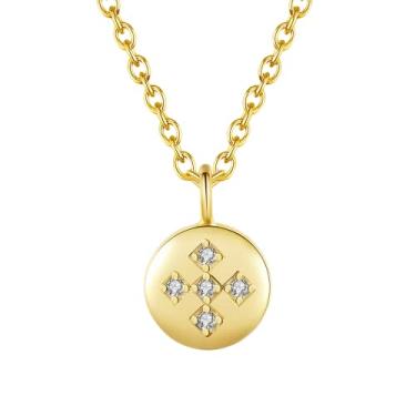 Imagem de EFASHION Colar de corrente de clavícula simples e versátil de prata esterlina 925 banhada a ouro 14K para meninas, Medium, Ouro, Zircônia cúbica