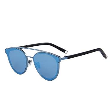 Imagem de Óculos de sol femininos fashion Cat Eye Classic Designer, Armação azul/lente espelhada azul, Lens Width: 53 Millimeters