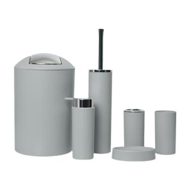 Imagem de Llazsybz Conjunto de Acessórios para Banheiro com 6 Peças, Dispensador de Sabonete, Lixeira, Porta-escova de Vaso Sanitário, Presente Moderno com Porta-escova, Cinza, Tamanho real