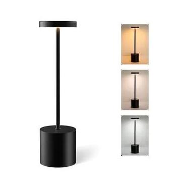 Imagem de Luminária Abajur Candeiro Mesa LED Toque Touch Luz Luxuosa Decorativa Carregavel 3 Tons Iluminação(Preto)