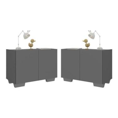 Imagem de Kit 2 Mesas De Cabeceira 2 Portas E Pés Mp4139 Grafite cinza Grafite c
